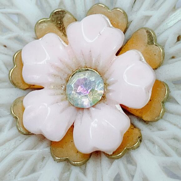 VTG Signed Coro 1950s Earrings Mid Century Thermoplastic Floral AB Rhinestones - Picture 5 of 13